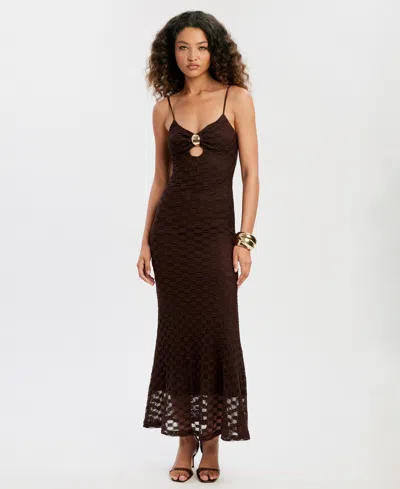 Bardot Women's V-neckline Gold Clasp Midi Dress In Black
