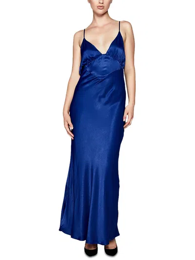 Bardot Womens Satin V-neck Evening Dress In Blue