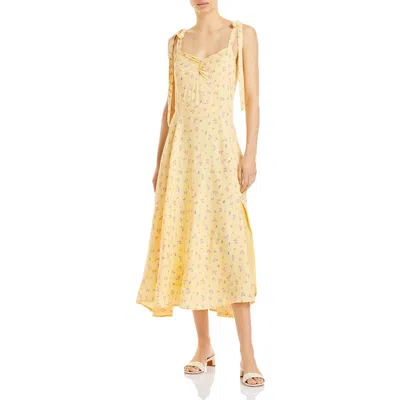 Bardot Womens Tie Shoulder Calf Midi Dress In Yellow