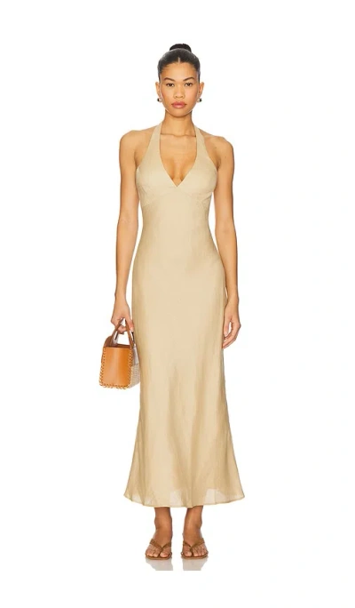 Bardot X Revolve Paola Halter Linen Midi Dress In 沙色