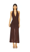 Bardot X Revolve Sephera Halter Mesh Midi Dress In Chocolate