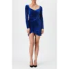 Bardot Xena Long Sleeve Velvet Dress In Cobalt