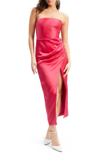 Bardot Yana Strapless Satin Dress In Fuchsia