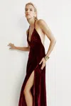 Bardot Yve Velour Halter Dress In Burgundy