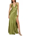 Bardot Yve Halter Open-back Front-slit Silky Maxi Dress In Green