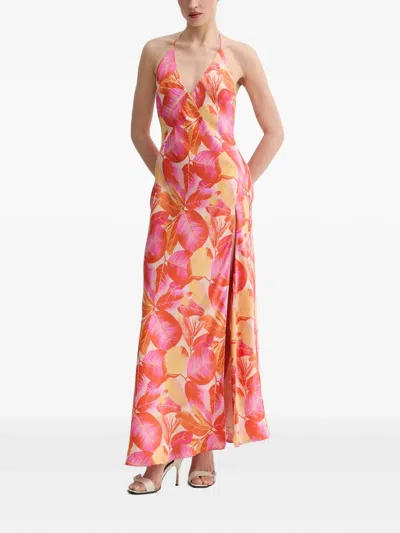 Bardot Yve Leaf-print Halterneck Maxi Dress In Animal Print
