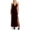 Bardot Yve Velour Halter Dress In Burgundy