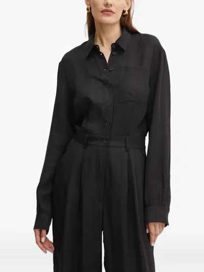 Bardot Zarri Pleated Shirt Jumpsuit In Black