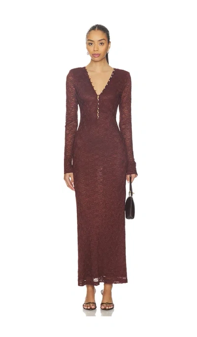 Bardot Zenia Long Sleeve Midi Dress In Brown