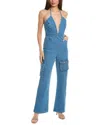 Bardot Zerah Denim Cargo Halter Jumpsuit In Blue