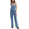 Bardot Zerah Denim Cargo Halter Jumpsuit In Vintage Blue