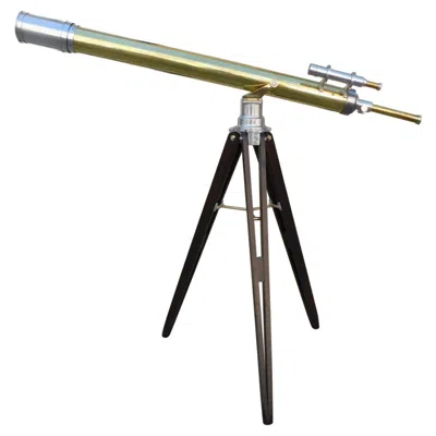 Pre-owned Bardou & Son French Brass & Polished Steel Telescope W/ Spotting Scope On Tripod Stand C 1850 In Brown