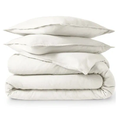 Bare Home 100% Cotton Flannel Duvet Cover & Sham Set In White