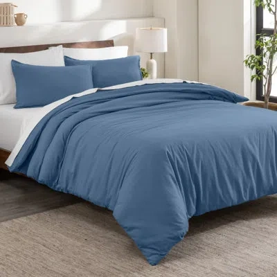 Bare Home 100% Cotton Flannel Duvet Cover Set In Coronet Blue