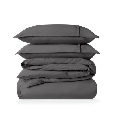 Bare Home 100% Organic Cotton Percale Duvet Cover And Sham Set In Gray