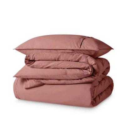 Bare Home 100% Organic Cotton Percale Duvet Cover And Sham Set In Pink