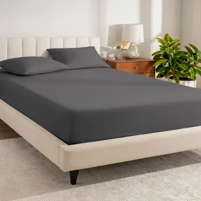 Bare Home 260 Thread Count Organic Cotton Percale Fitted Sheet In Gray