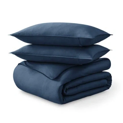 Bare Home 400 Thread Count Organic Cotton Sateen Duvet Cover And Sham Set In Blue