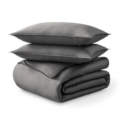 Bare Home 400 Thread Count Organic Cotton Sateen Duvet Cover And Sham Set In Gray