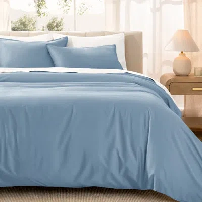 Bare Home 400 Thread Count Organic Cotton Sateen Duvet Cover Set In Dusty Blue