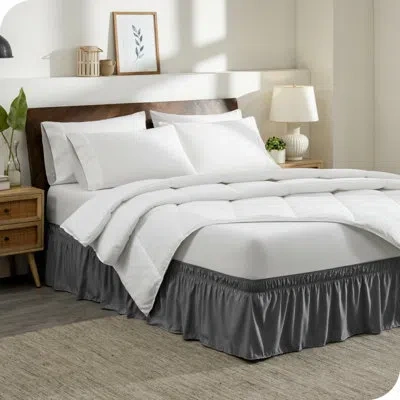 Bare Home Adjustable Wrap Around 15" Bed Skirt In Gray
