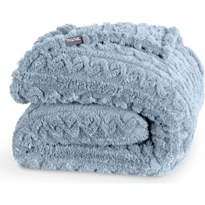 Bare Home Cable Faux Shearling Blanket In Blue