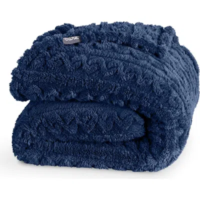 Bare Home Cable Faux Shearling Blanket In Blue