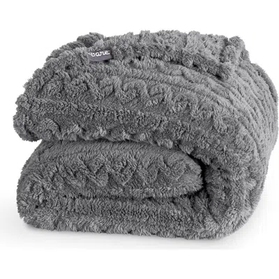 Bare Home Cable Faux Shearling Blanket In Gray