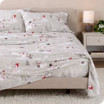 Bare Home Cotton Flannel Winter Sheet Set In Snowmen