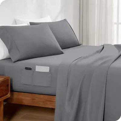 Bare Home Dual Side Pocket Microfiber Fitted Sheet In Gray