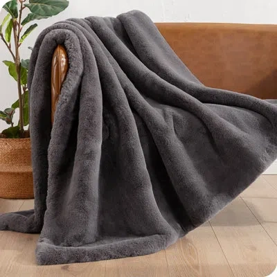 Bare Home Faux Fur Blanket In Dark Gray