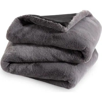 Bare Home Faux Fur Throw  Blanket In Gray