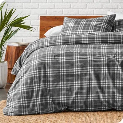 Bare Home Flannel Duvet Cover And Sham Set In Stirling Gray,white