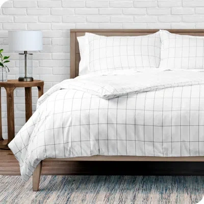 Bare Home Grid Microfiber 3 Piece Duvet Set In White,gray