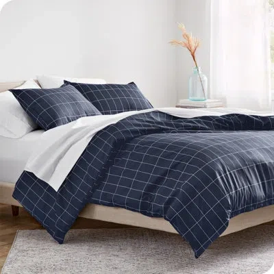 Bare Home Grid Microfiber Modern & Contemporary 3 Piece Duvet Cover Set In Midnight,white