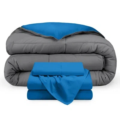 Bare Home Microfiber Reversible Bed-in-a-bag In Mediumblue,grey,medium Blue