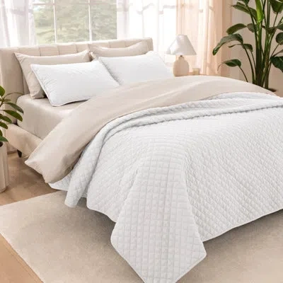 Bare Home Modern & Contemporary Microfiber 3 Piece Bedspread Set In White