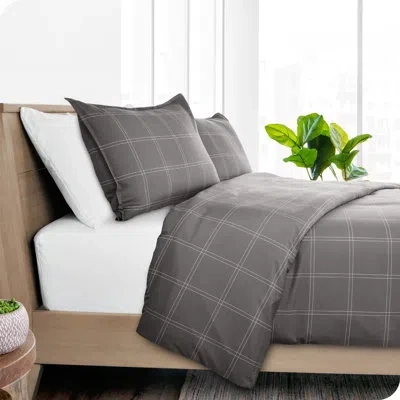 Bare Home Modern Plaid Duvet Cover - Premium Super Soft Collection - Lightweight, Textured Bedding In Dark Gray,white
