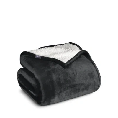 Bare Home Reversible Plush Fleece Blanket In Black