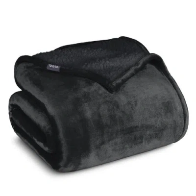 Bare Home Reversible Plush Fleece Blanket In Black