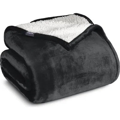 Bare Home Reversible Plush Fleece Throw Blanket In Black