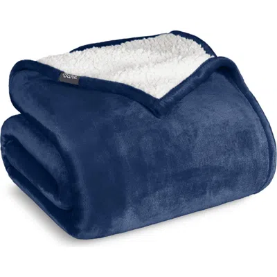 Bare Home Reversible Plush Fleece Throw Blanket In Blue