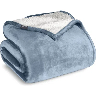 Bare Home Reversible Plush Fleece Throw Blanket In Blue