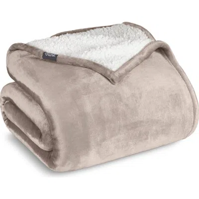 Bare Home Reversible Plush Fleece Throw Blanket In Brown