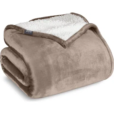 Bare Home Reversible Plush Fleece Throw Blanket In Brown