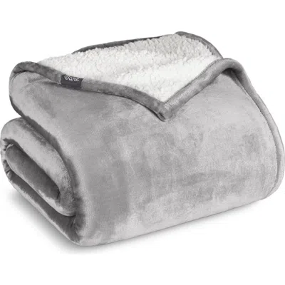Bare Home Reversible Plush Fleece Throw Blanket In Gray