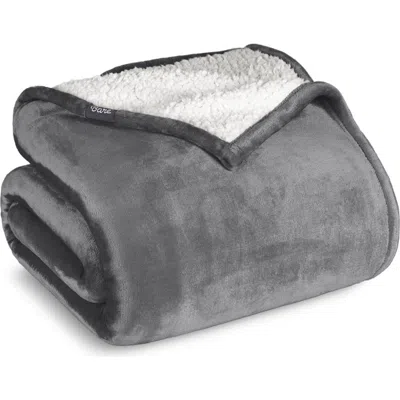 Bare Home Reversible Plush Fleece Throw Blanket In Gray