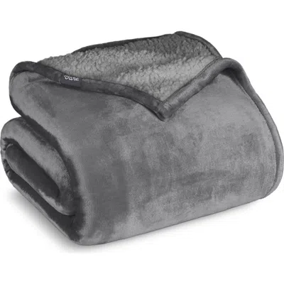 Bare Home Reversible Plush Fleece Throw Blanket In Gray