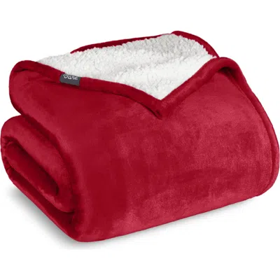 Bare Home Reversible Plush Fleece Throw Blanket In Red