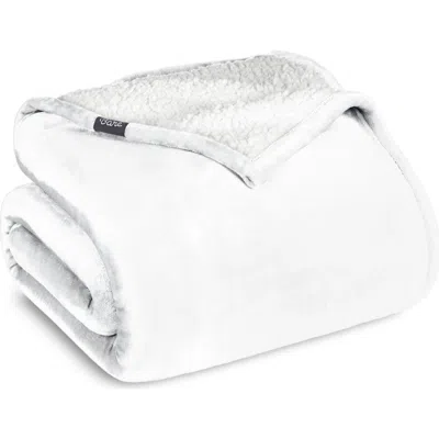 Bare Home Reversible Plush Fleece Throw Blanket In White